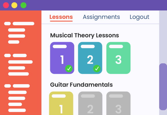 Student portal for online music classes